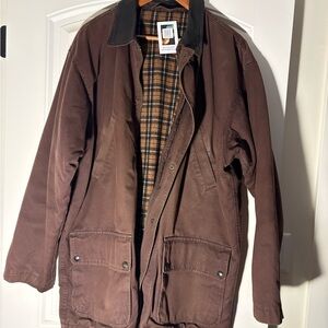 Men's Brown Workwear Jacket with Plaid Lining